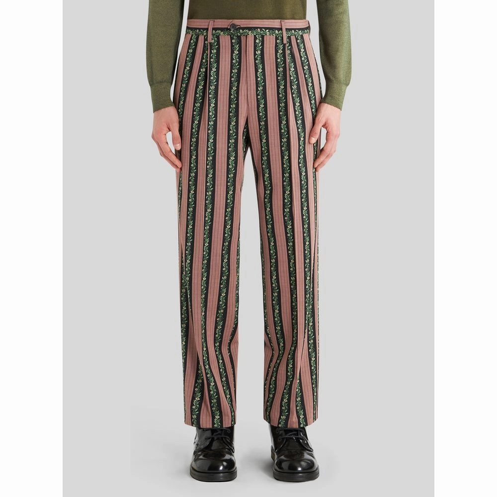 STRIPED FLORAL JACQUARD TROUSERS