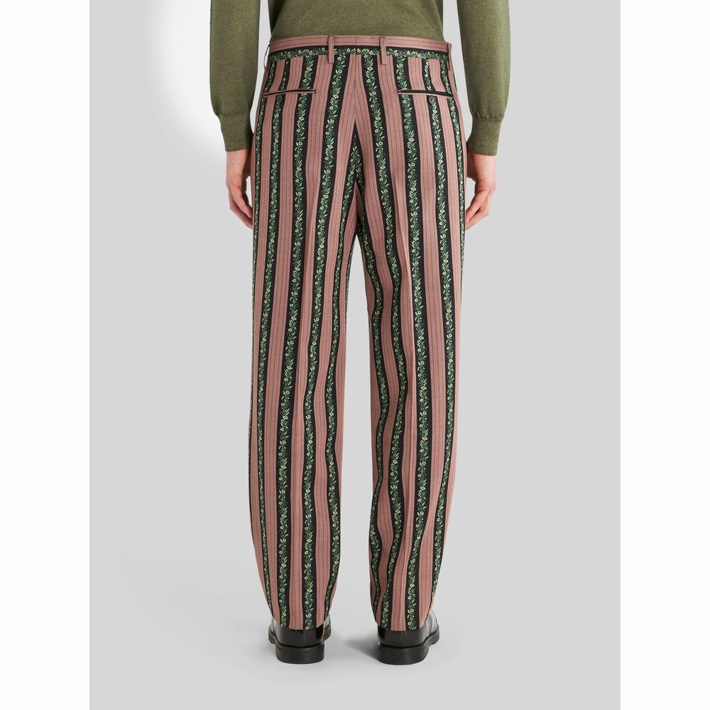 STRIPED FLORAL JACQUARD TROUSERS
