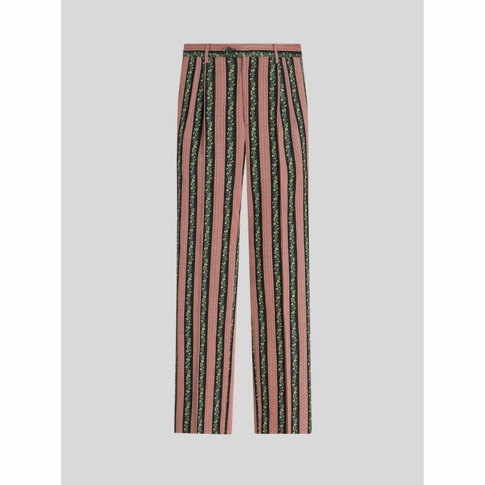 STRIPED FLORAL JACQUARD TROUSERS