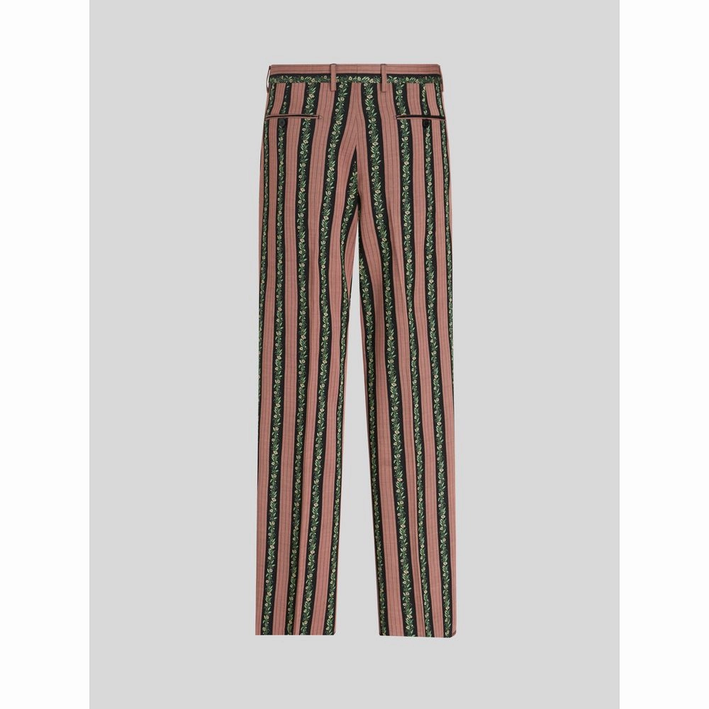 STRIPED FLORAL JACQUARD TROUSERS