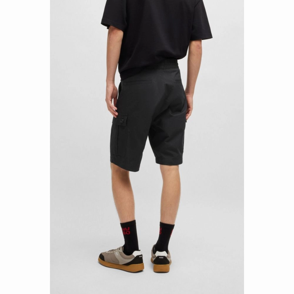 Structured-cotton shorts with red logo label