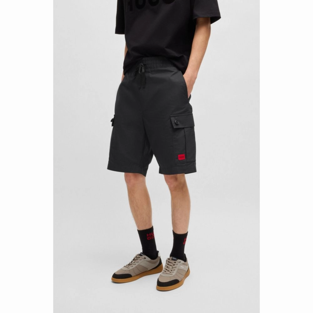 Structured-cotton shorts with red logo label