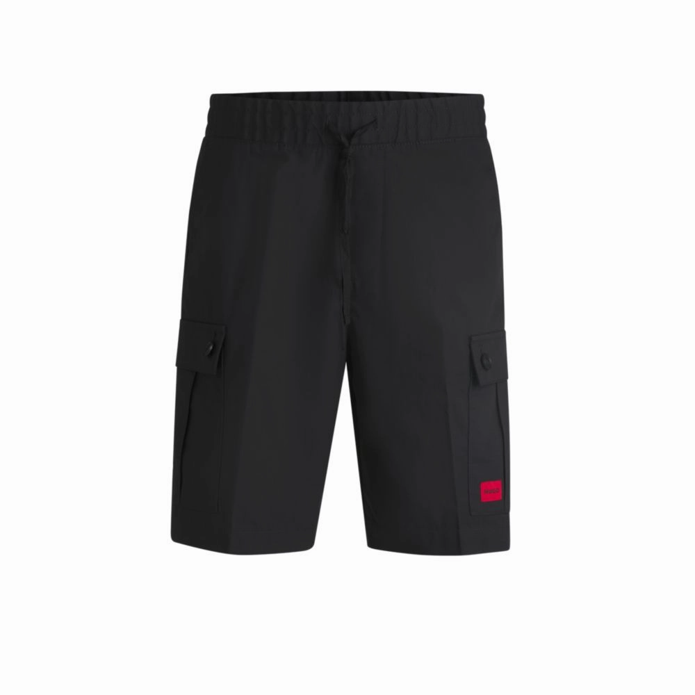 Structured-cotton shorts with red logo label