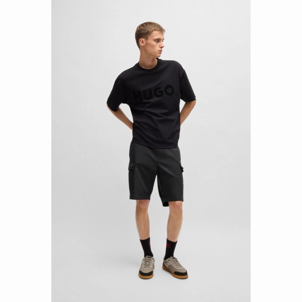 Structured-cotton shorts with red logo label