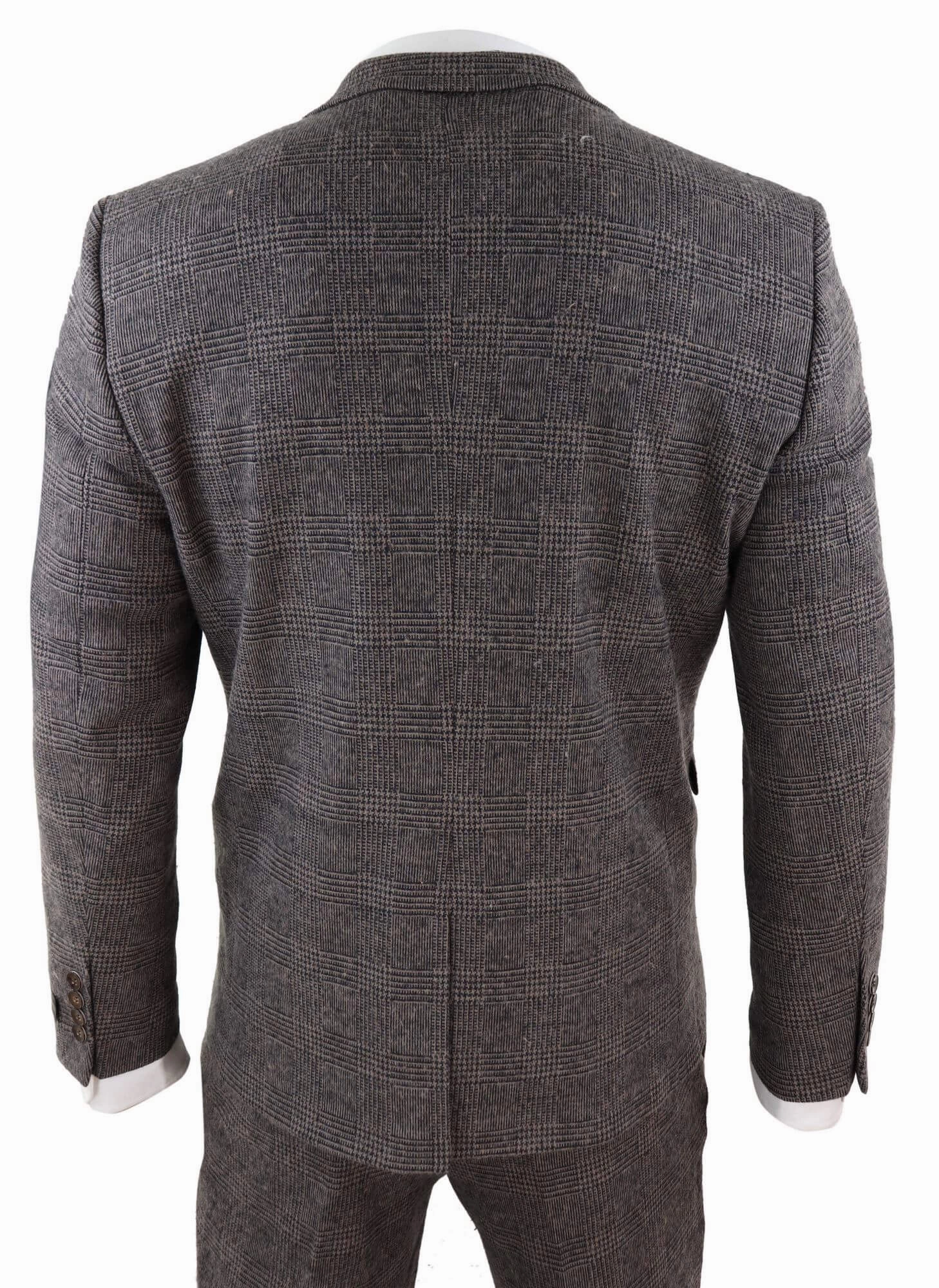 STZ17 Wool 3 Piece Check Suit Tweed Brown
