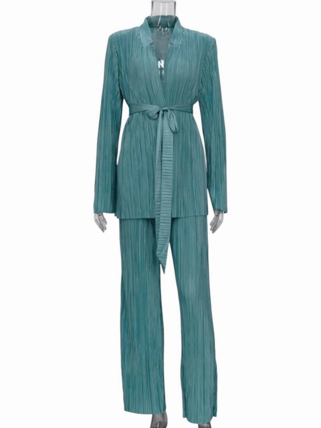 Sukianna Plisse Pants Set In Seafoam