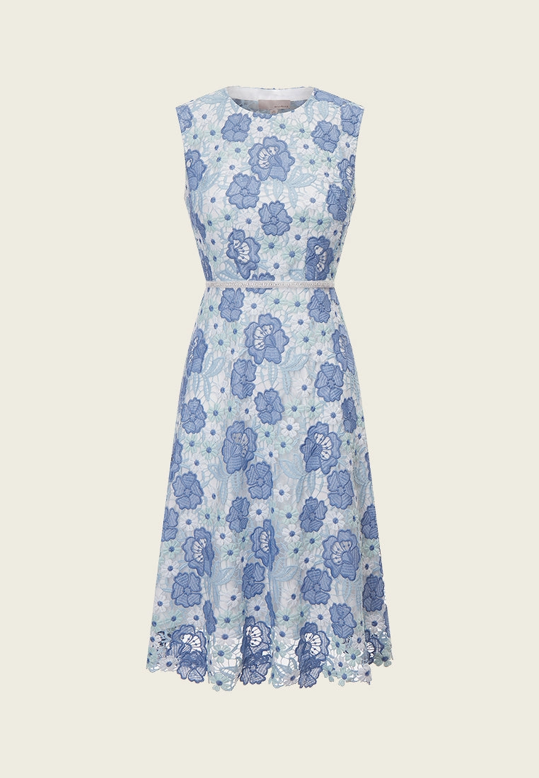 Summer Blue Lace Sleeveless Dress