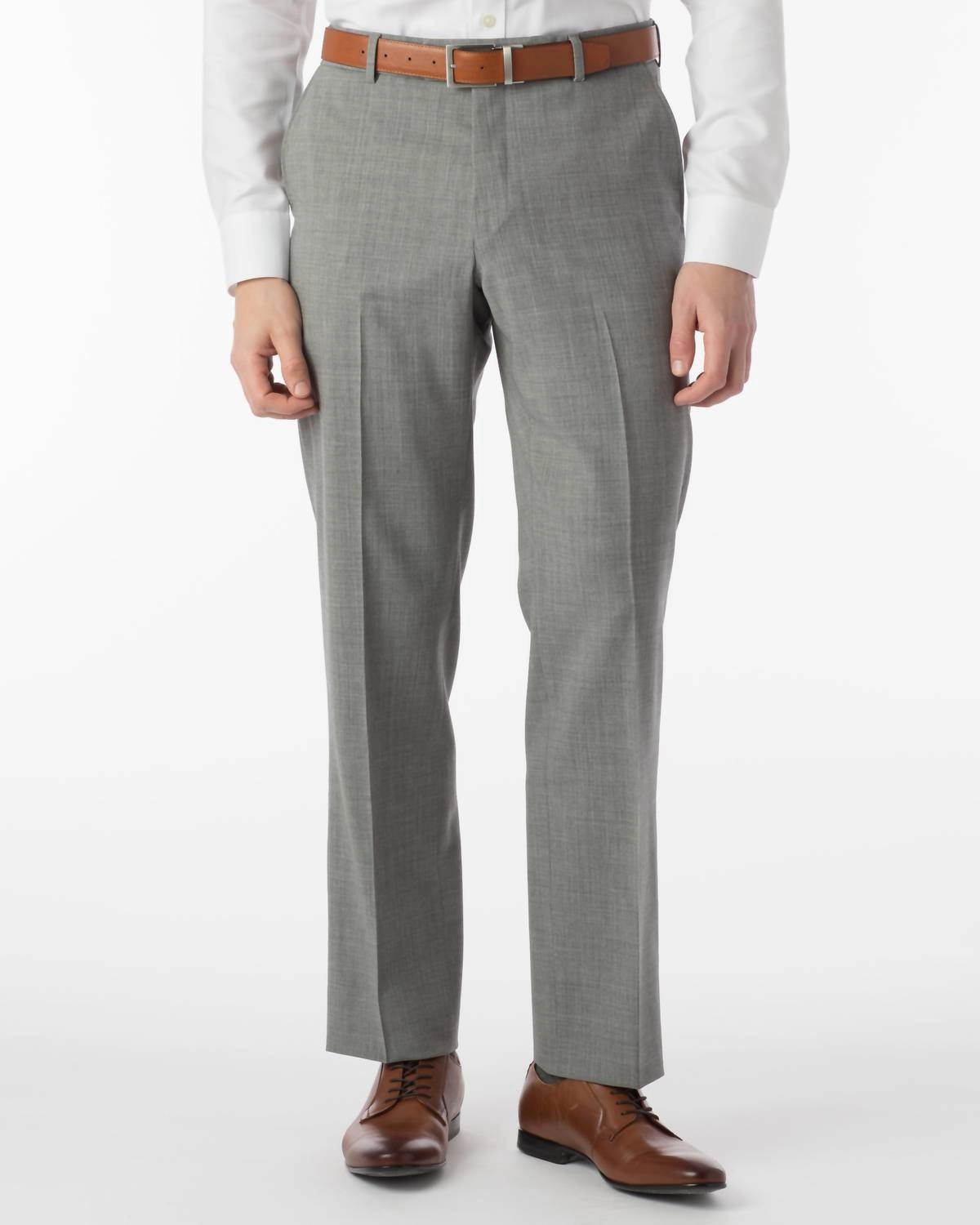 Super 120's Comfort "eze" Travel Twill 100% Wool Pant In Pearl Grey