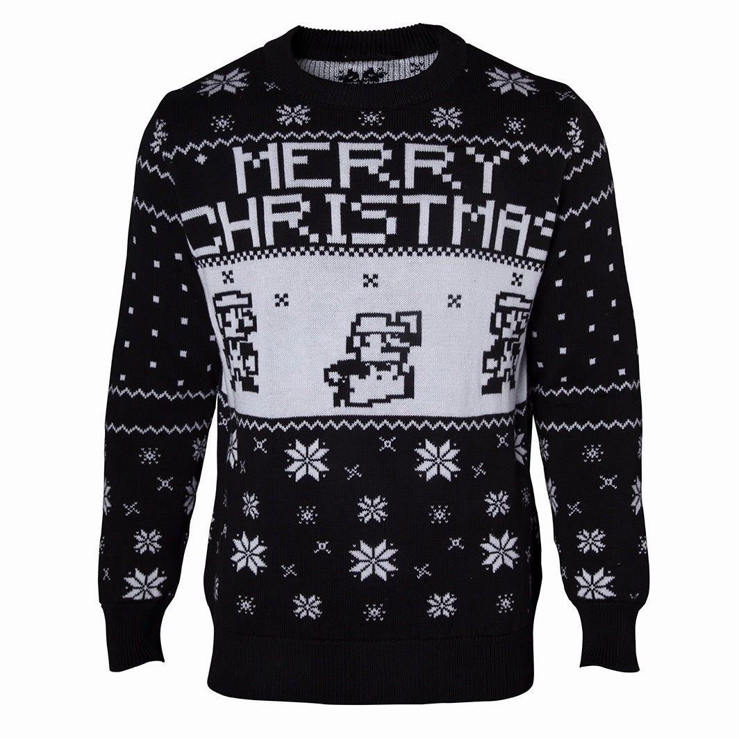 Super Mario Bros 8-Bit Knitted Christmas Jumper (Black)