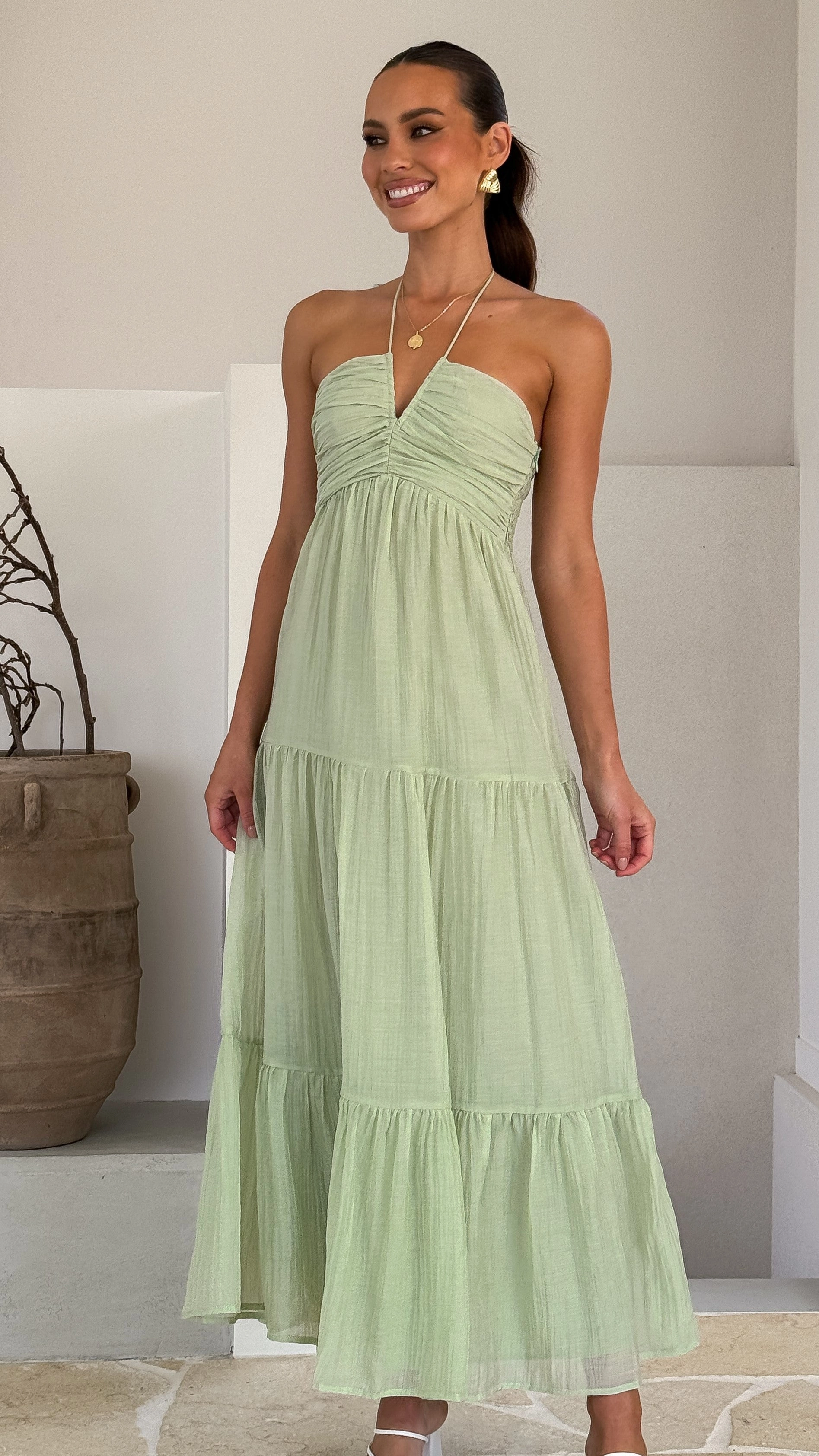 Taffeta Maxi Dress - Sage