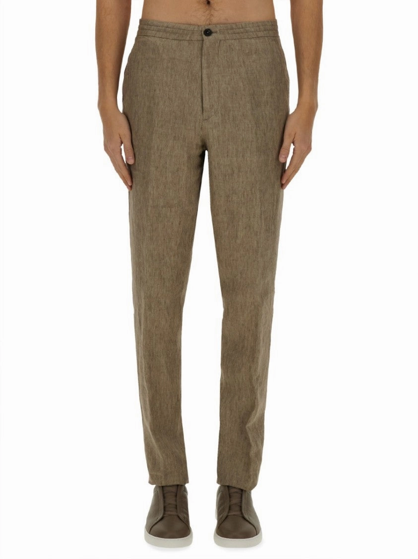 Tailored Brown Linen Jogger Pants
