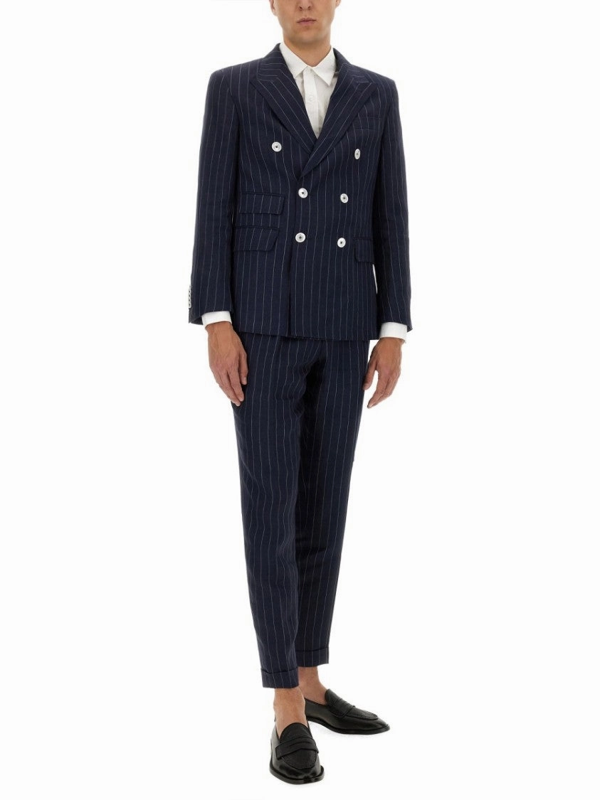 Tailored Double-Breasted Linen Suit With Pinstripe Design