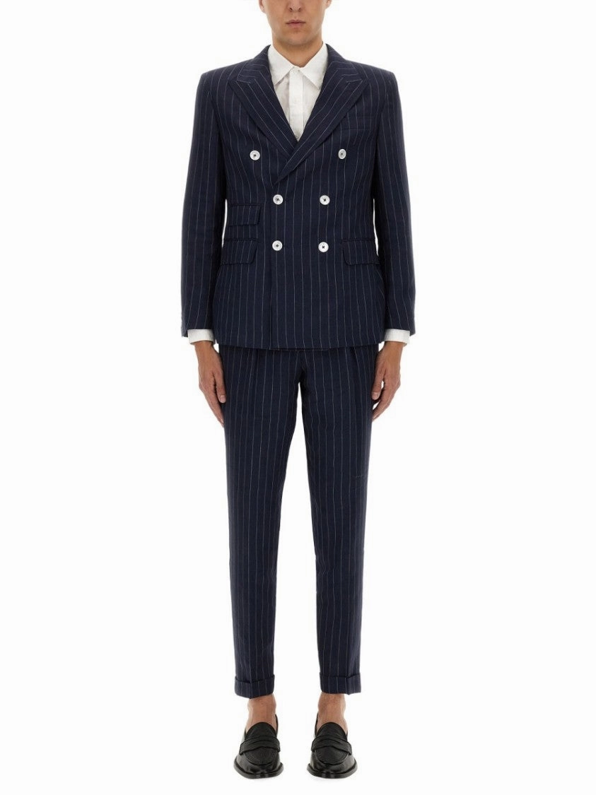 Tailored Double-Breasted Linen Suit With Pinstripe Design