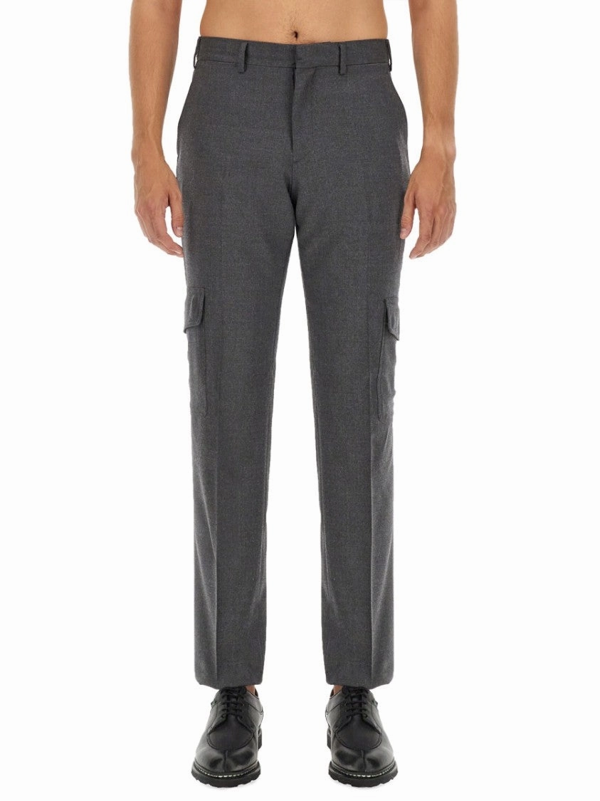 Tailored Grey Wool Pants With Cargo Pockets