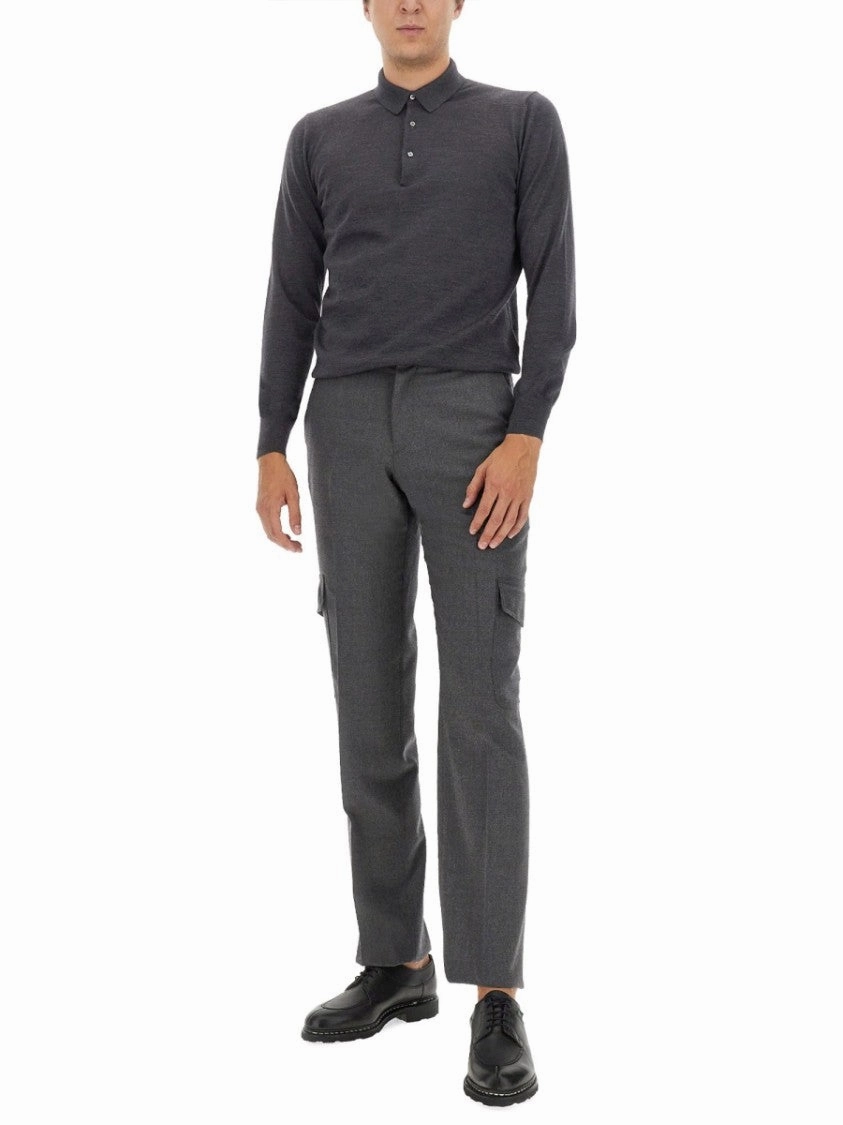 Tailored Grey Wool Pants With Cargo Pockets