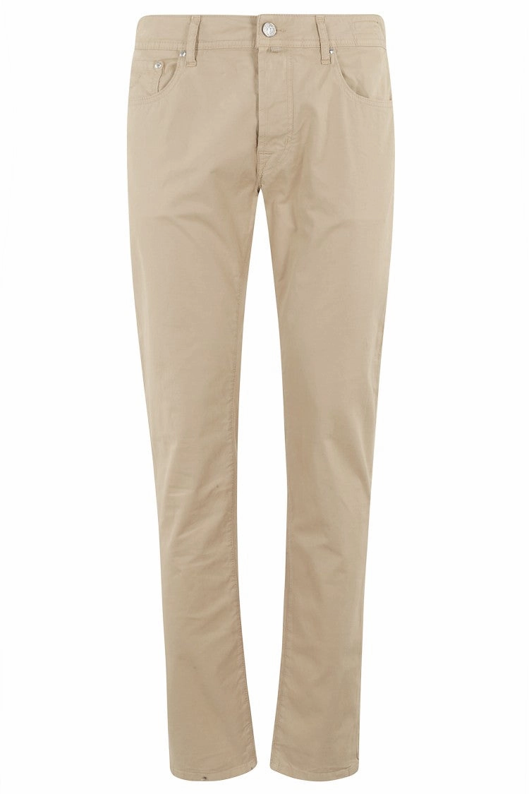 Tapered Beige Gabardine Stretch Pants