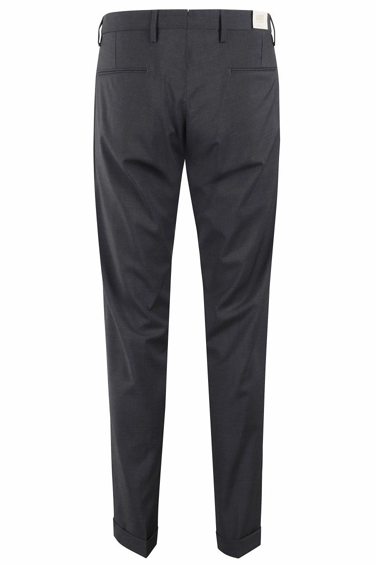 Tapered Dark Grey Trousers With Cuffed Hem