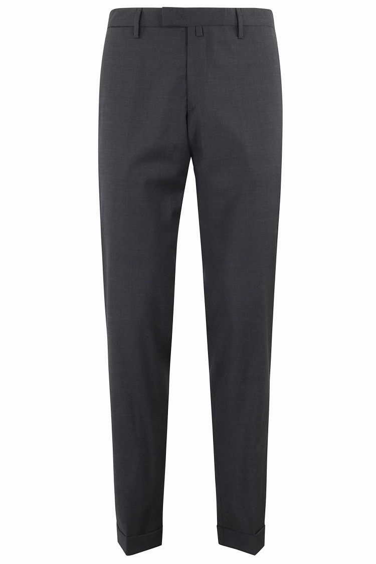 Tapered Dark Grey Trousers With Cuffed Hem