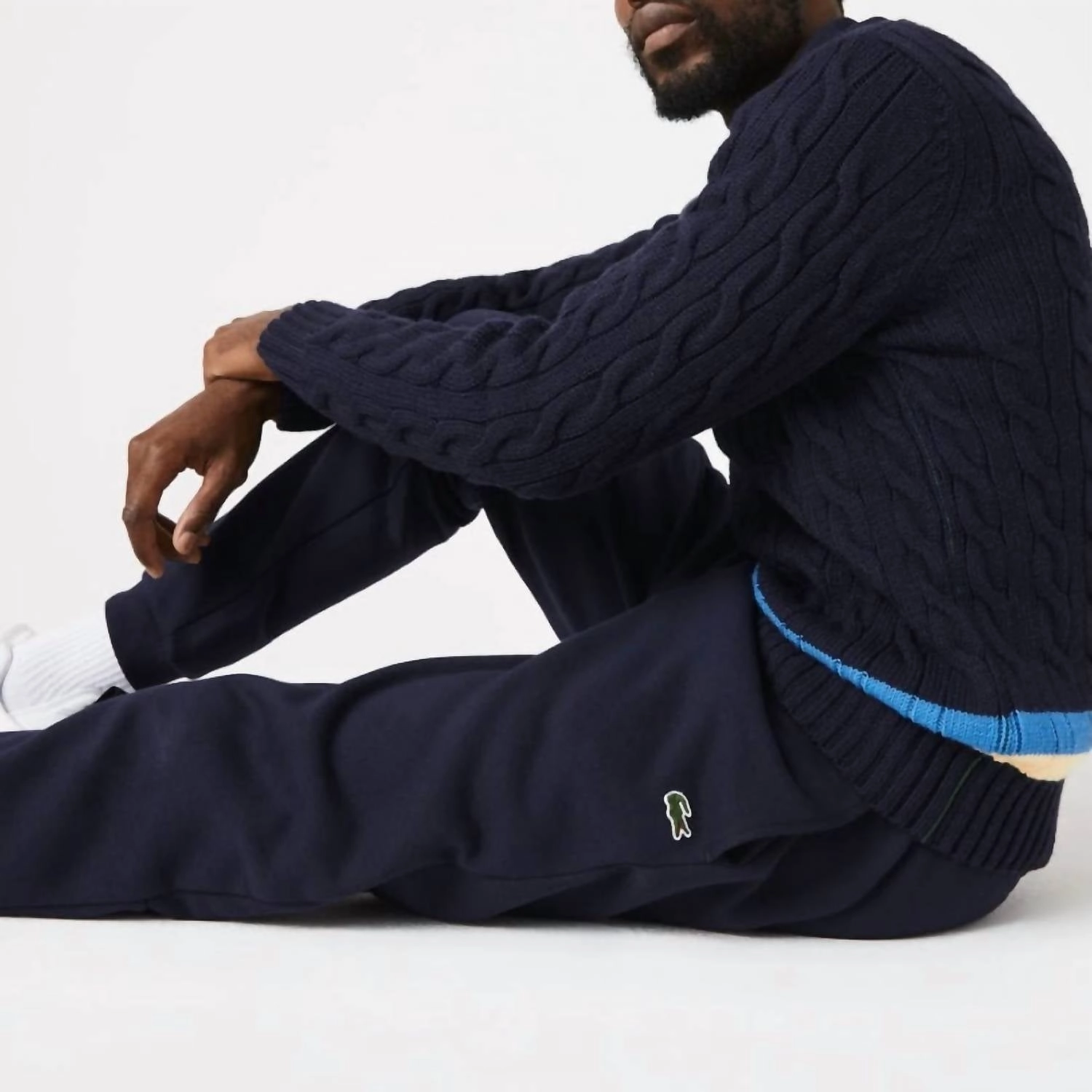Tapered Fit Fleece Trackpants In Navy