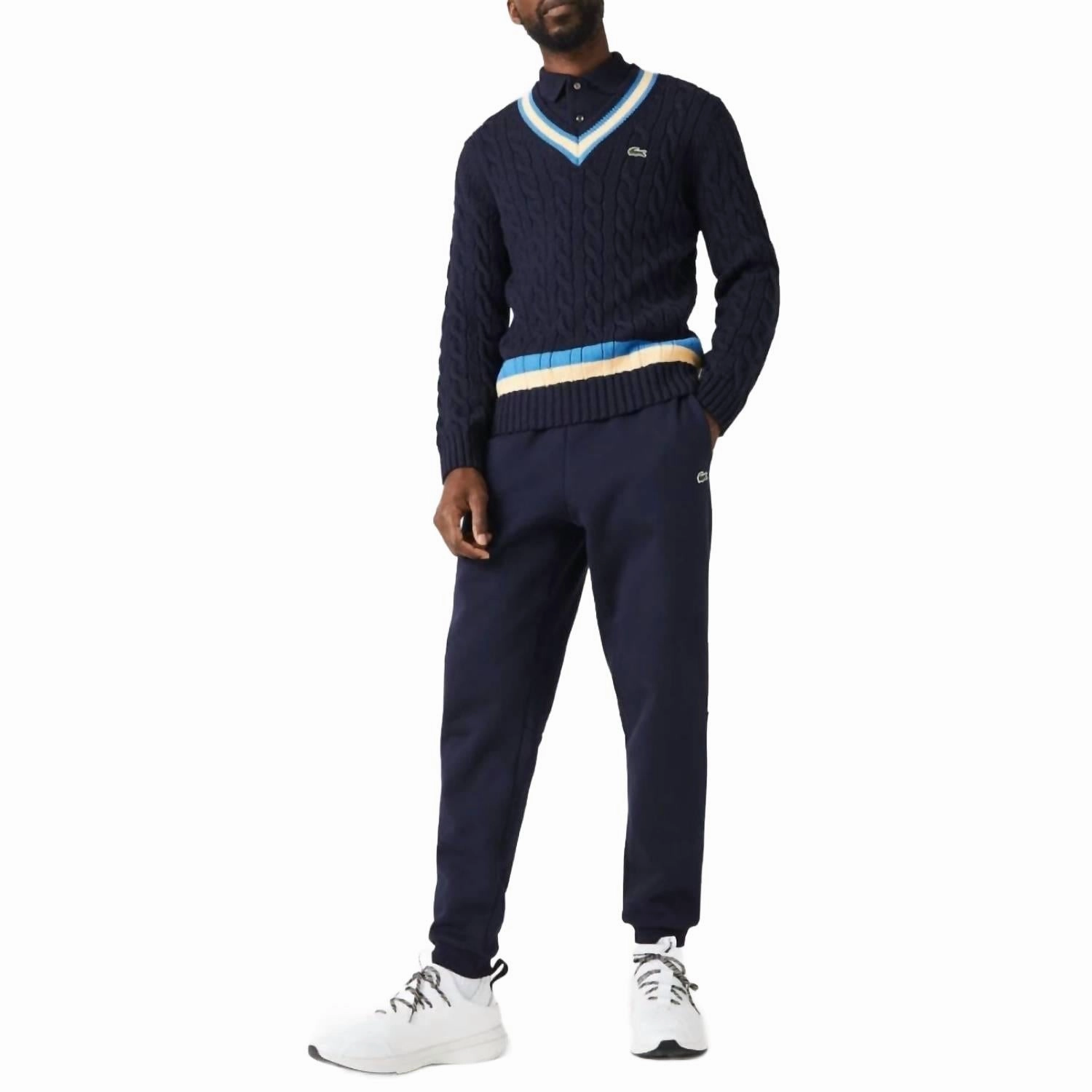 Tapered Fit Fleece Trackpants In Navy