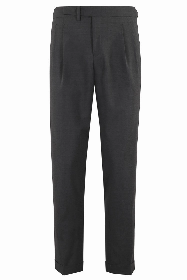Tapered Wool Blend Trousers With Adjustable Side Buckles
