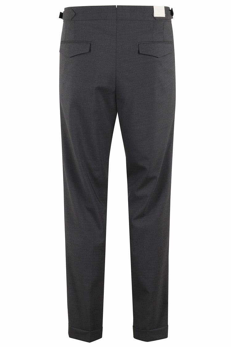 Tapered Wool Blend Trousers With Adjustable Side Buckles