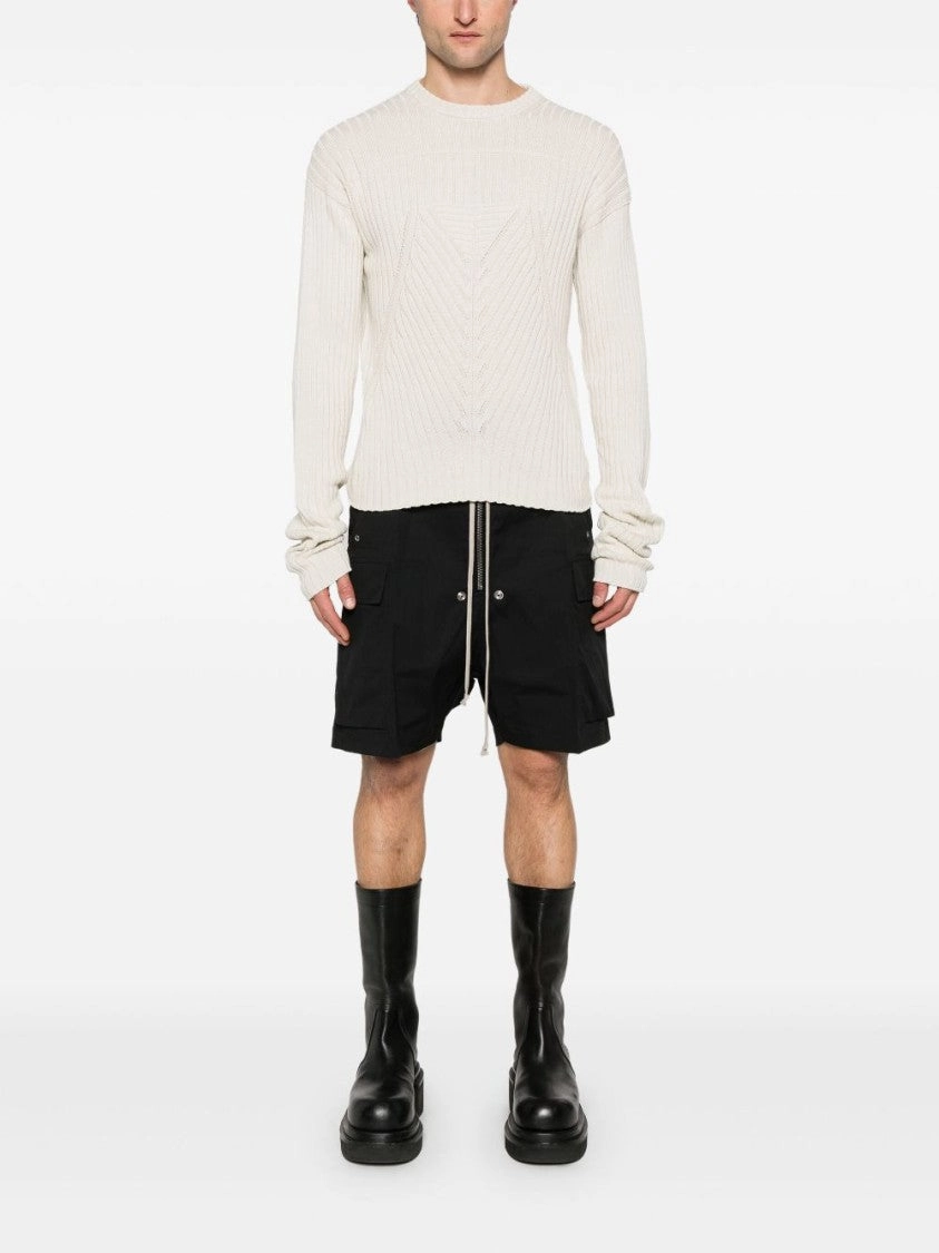 Textured Knit Sweater With Extra-Long Sleeves And Straight Hem