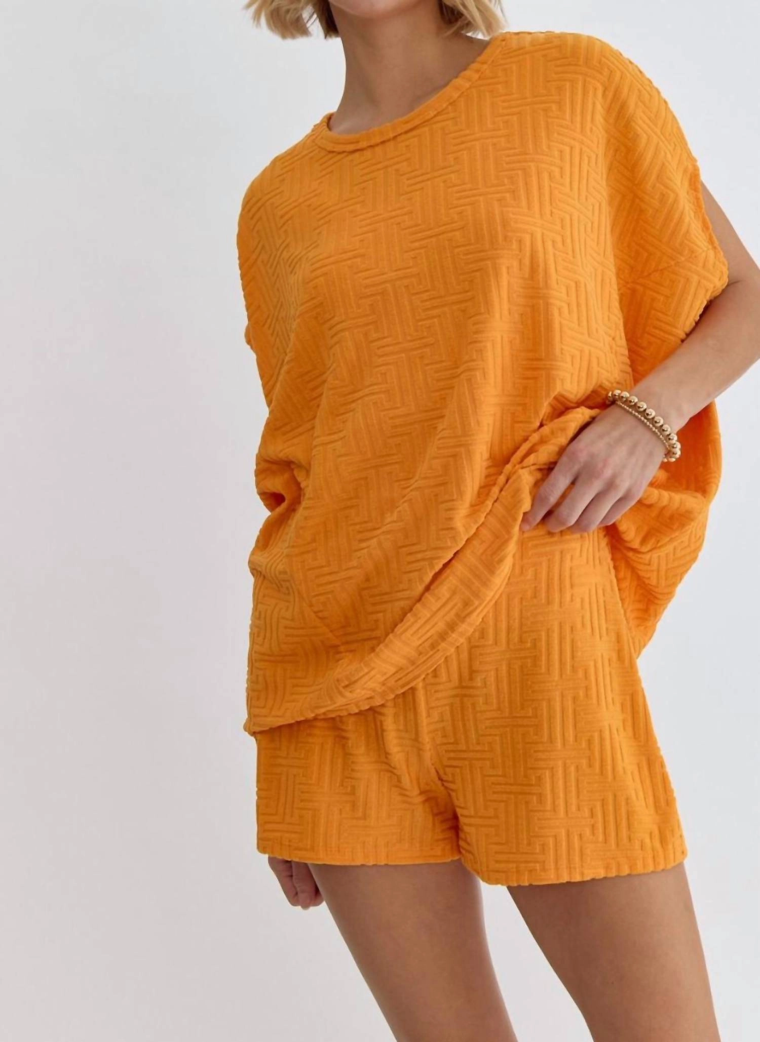 Textured Terry Tee Short Set In Apricot