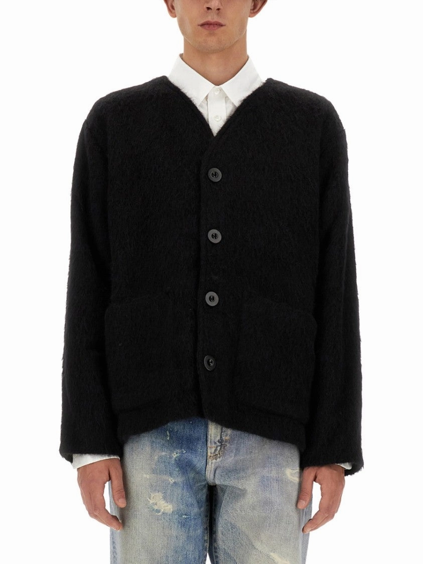 Textured V-Neck Cardigan With Button-Down Front