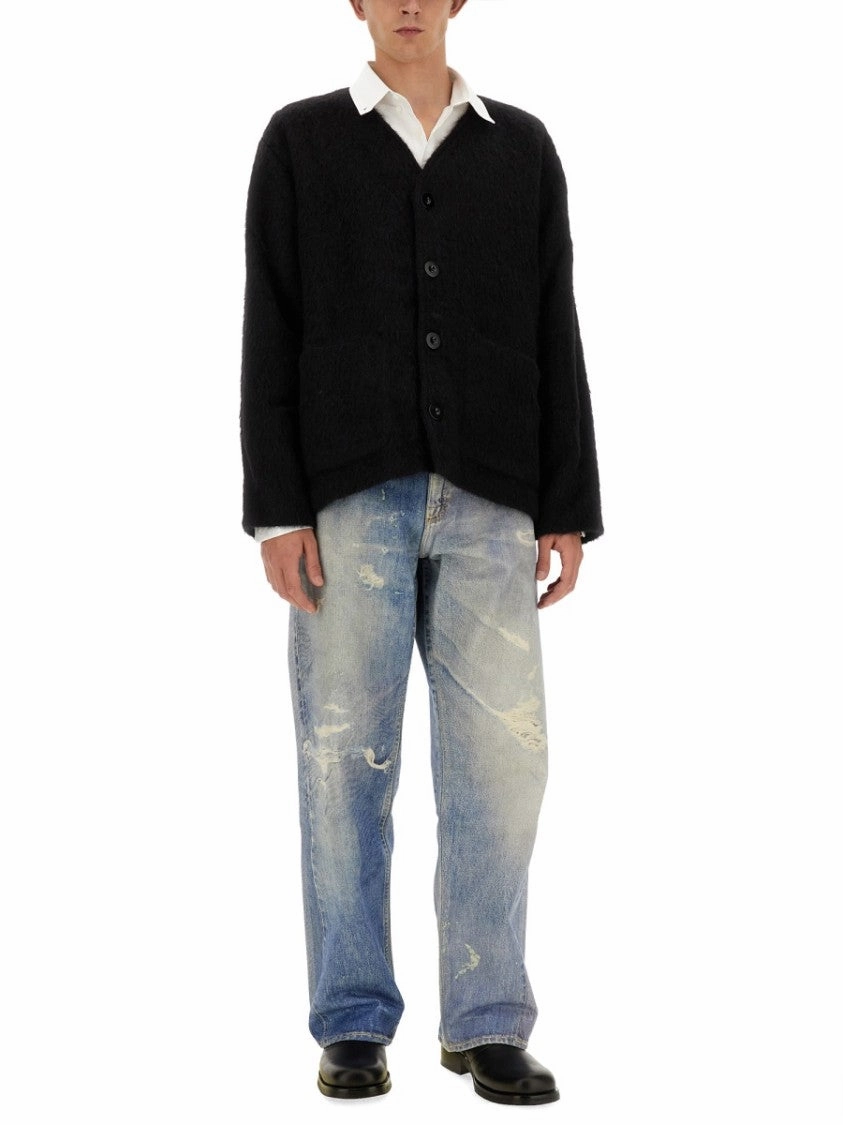 Textured V-Neck Cardigan With Button-Down Front