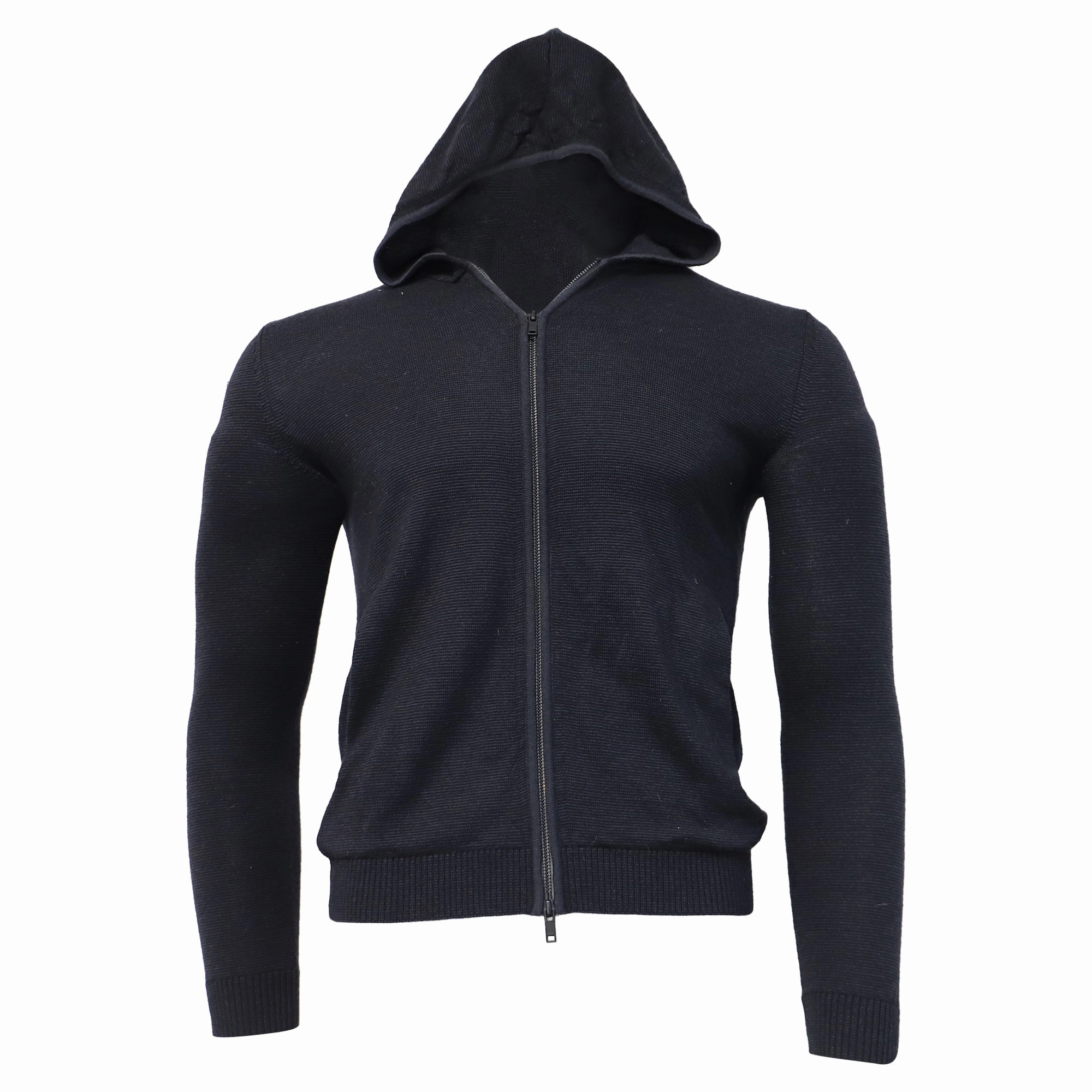 Theory Knitted Zipped Hoodie in Navy Blue Wool