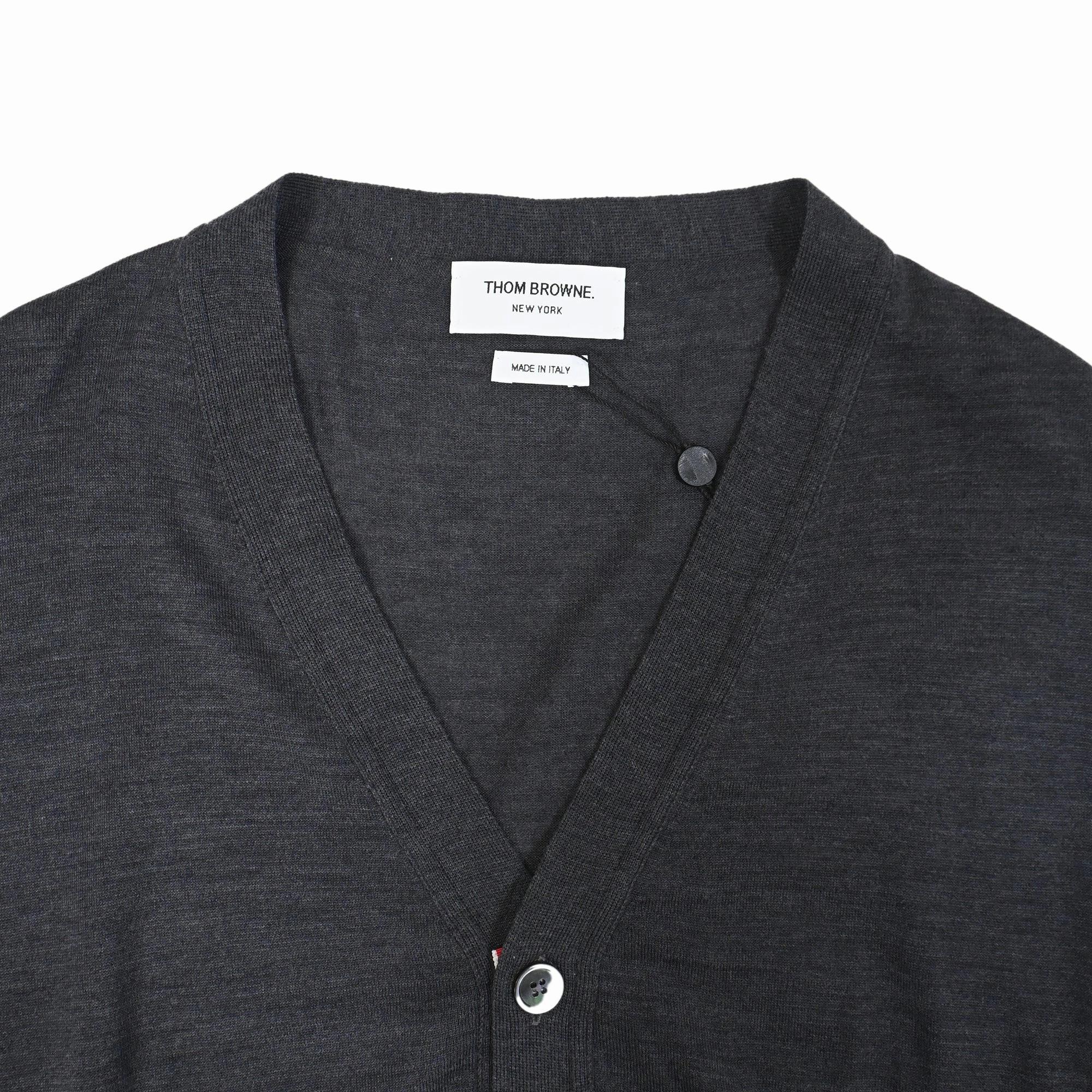 Thom Browne Charcoal Buttoned Cardigan in Grey Cashmere