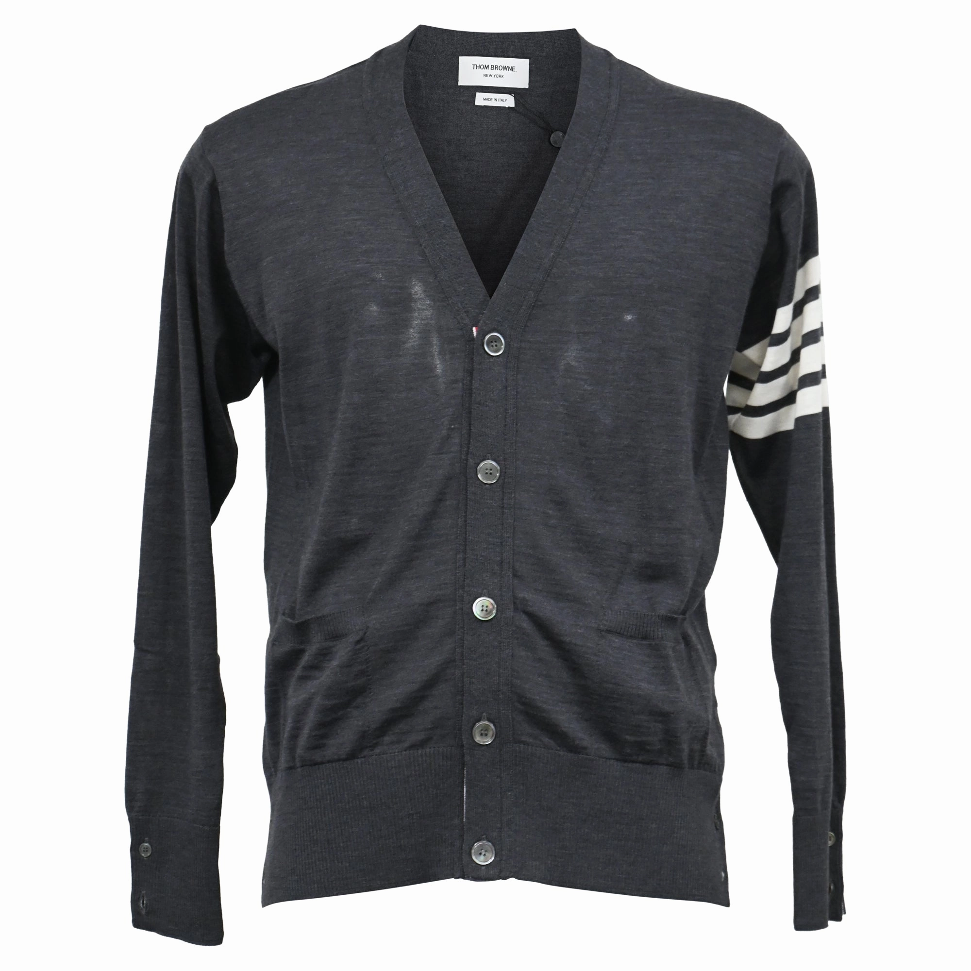 Thom Browne Charcoal Buttoned Cardigan in Grey Cashmere
