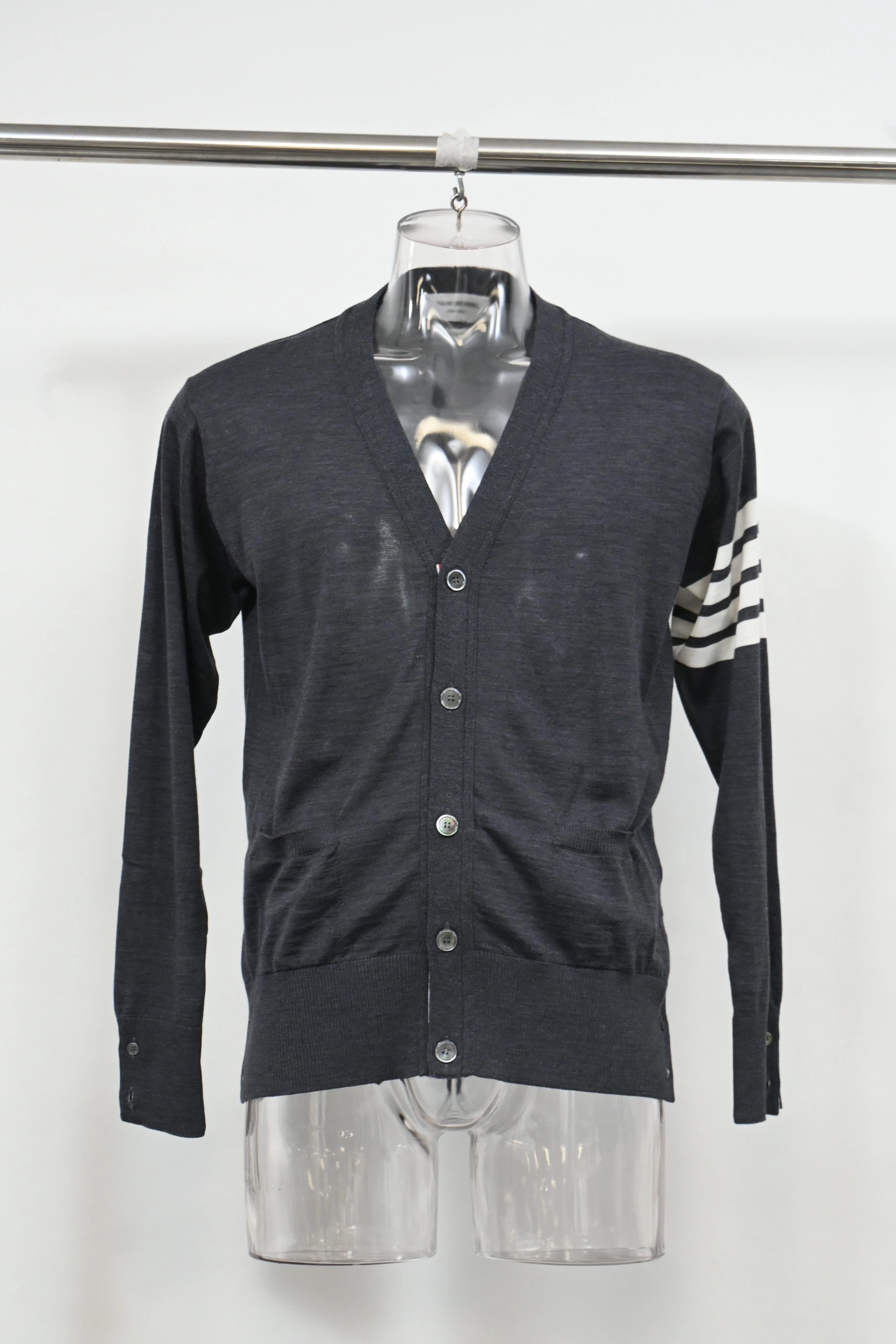 Thom Browne Charcoal Buttoned Cardigan in Grey Cashmere