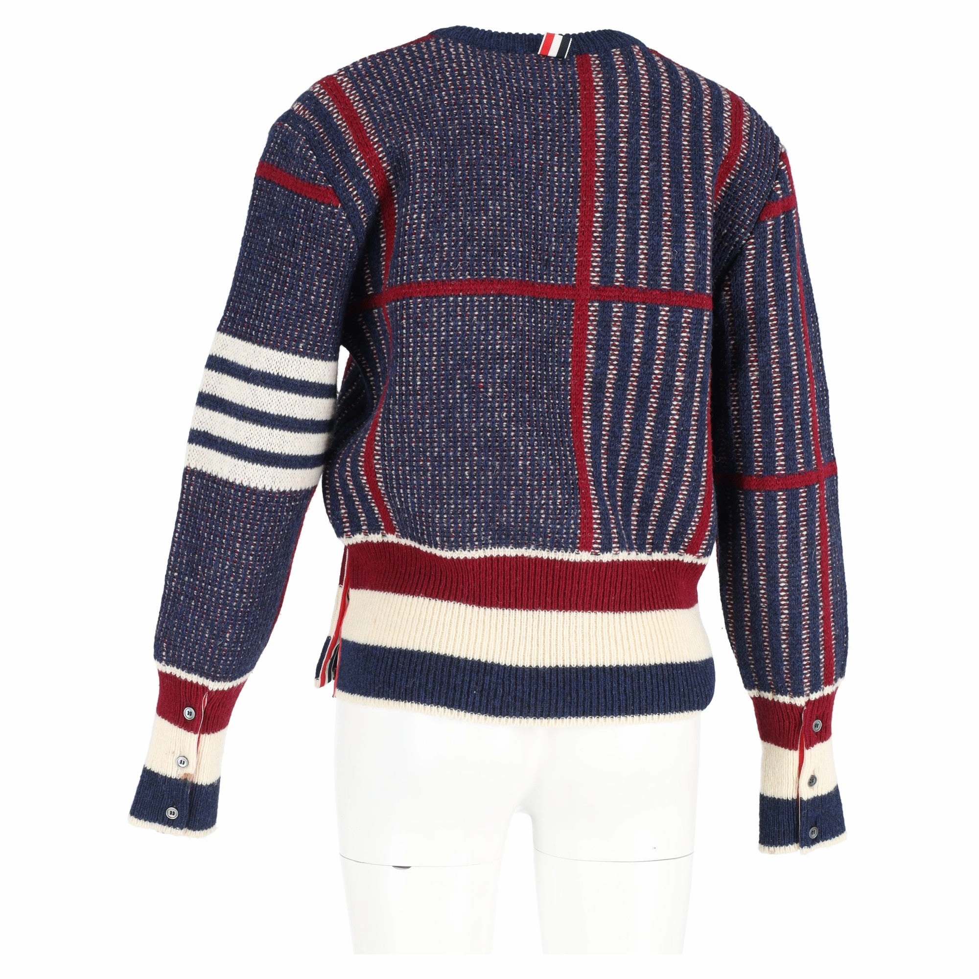 Thom Browne Plaid V-Neck Sweater in Multicolor Wool