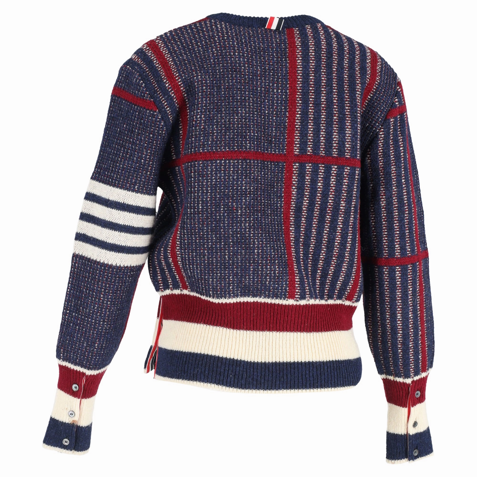 Thom Browne Plaid V-Neck Sweater in Multicolor Wool