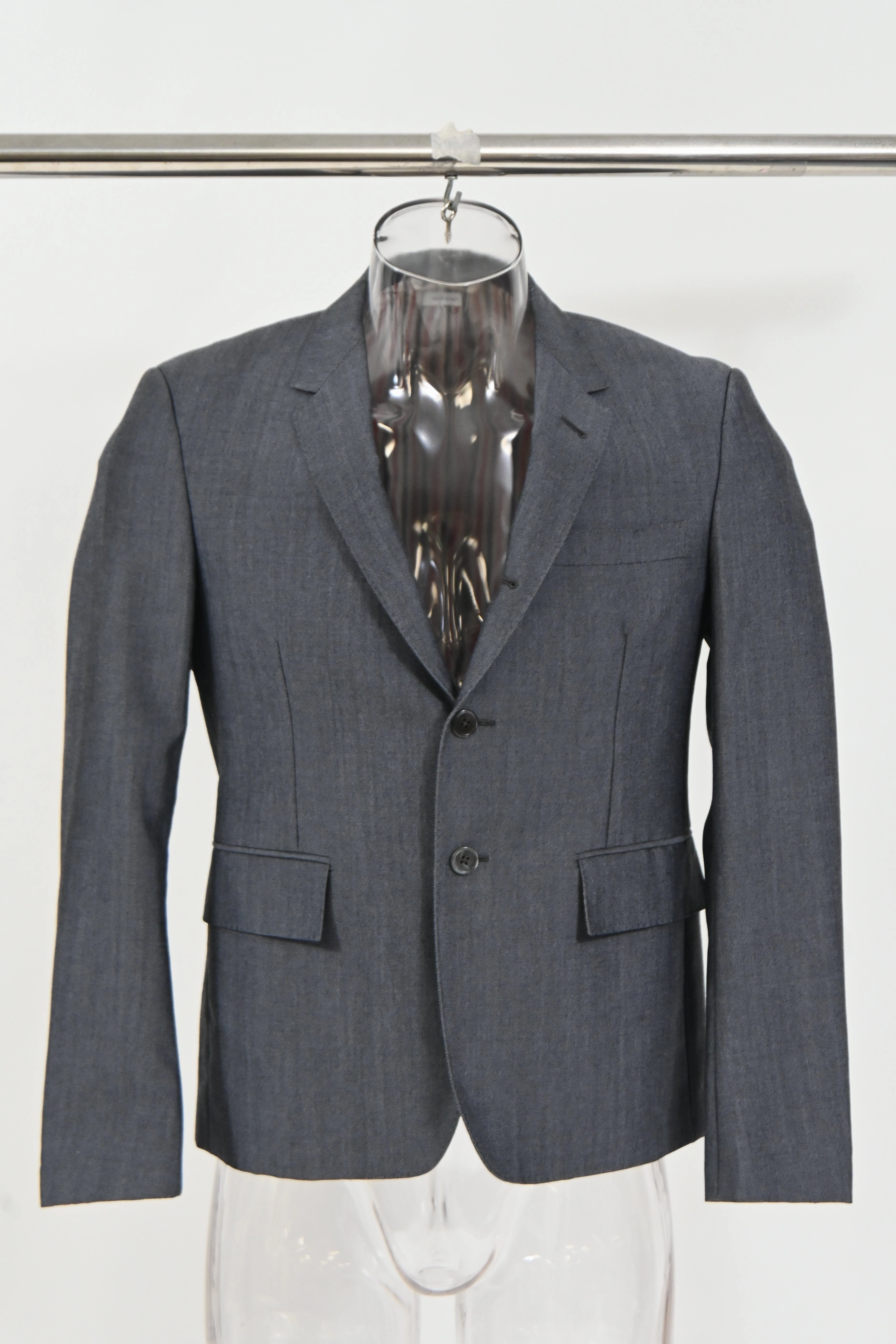 Thom Browne RWB Selvedge Blazer in Grey Mohair Wool