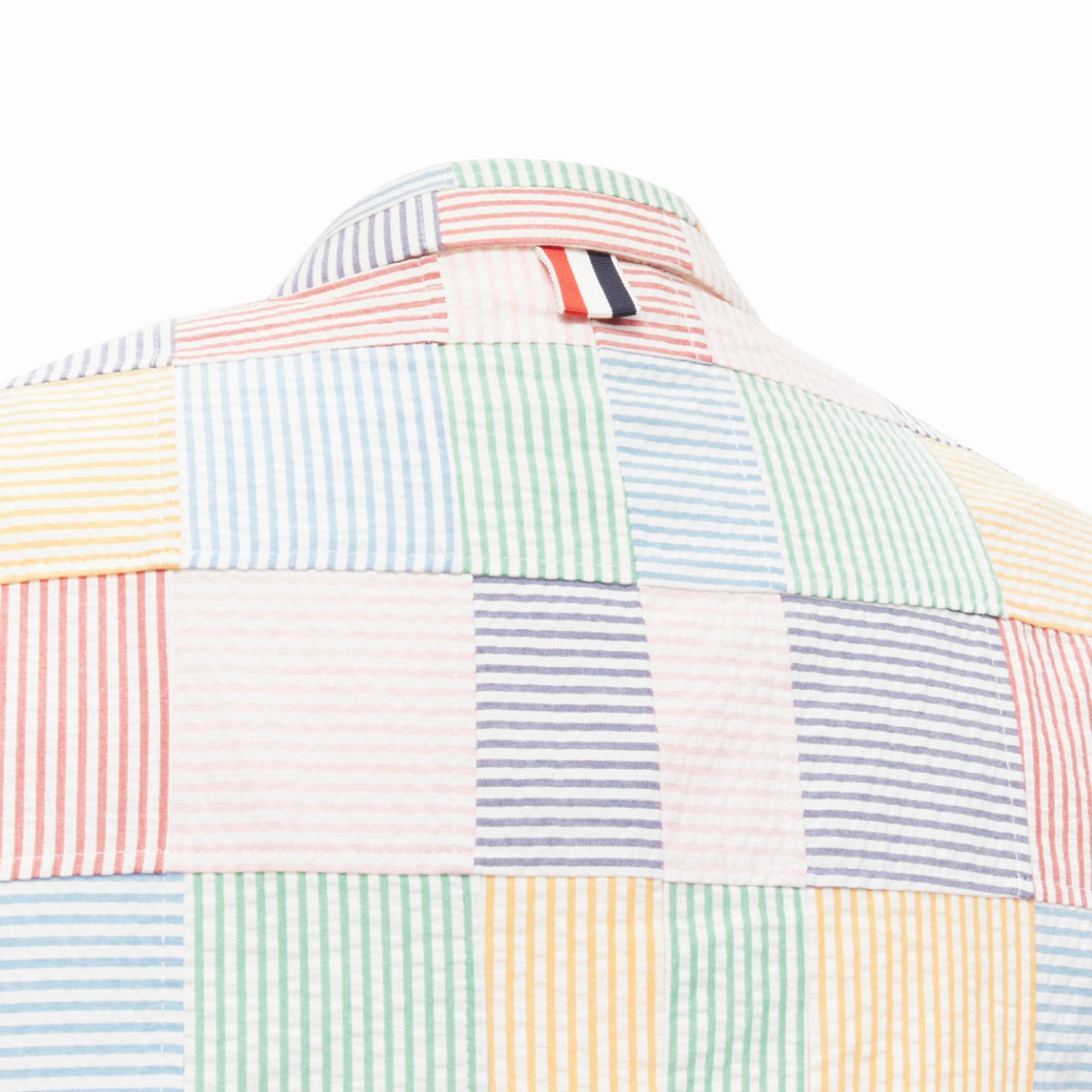 Thom E colourful stripes patchwork seersucker button blazer jacket