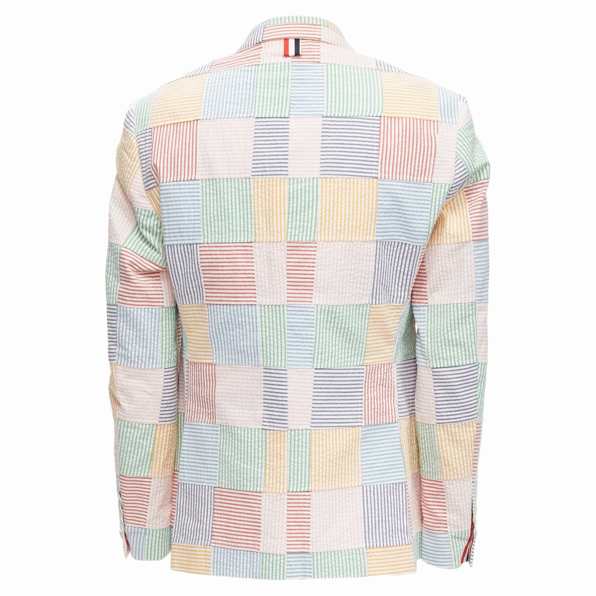 Thom E colourful stripes patchwork seersucker button blazer jacket