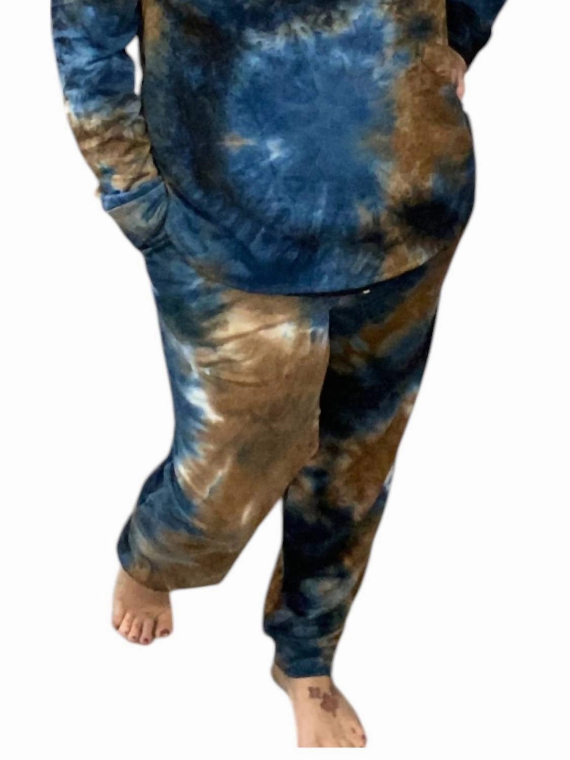 Tie-Dye Lounge Set In Blue/taupe