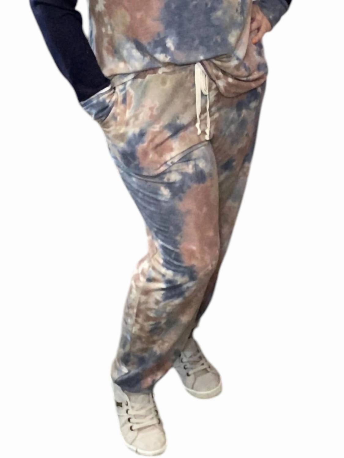 Tie Dye Lounge Set In Mocha/blue