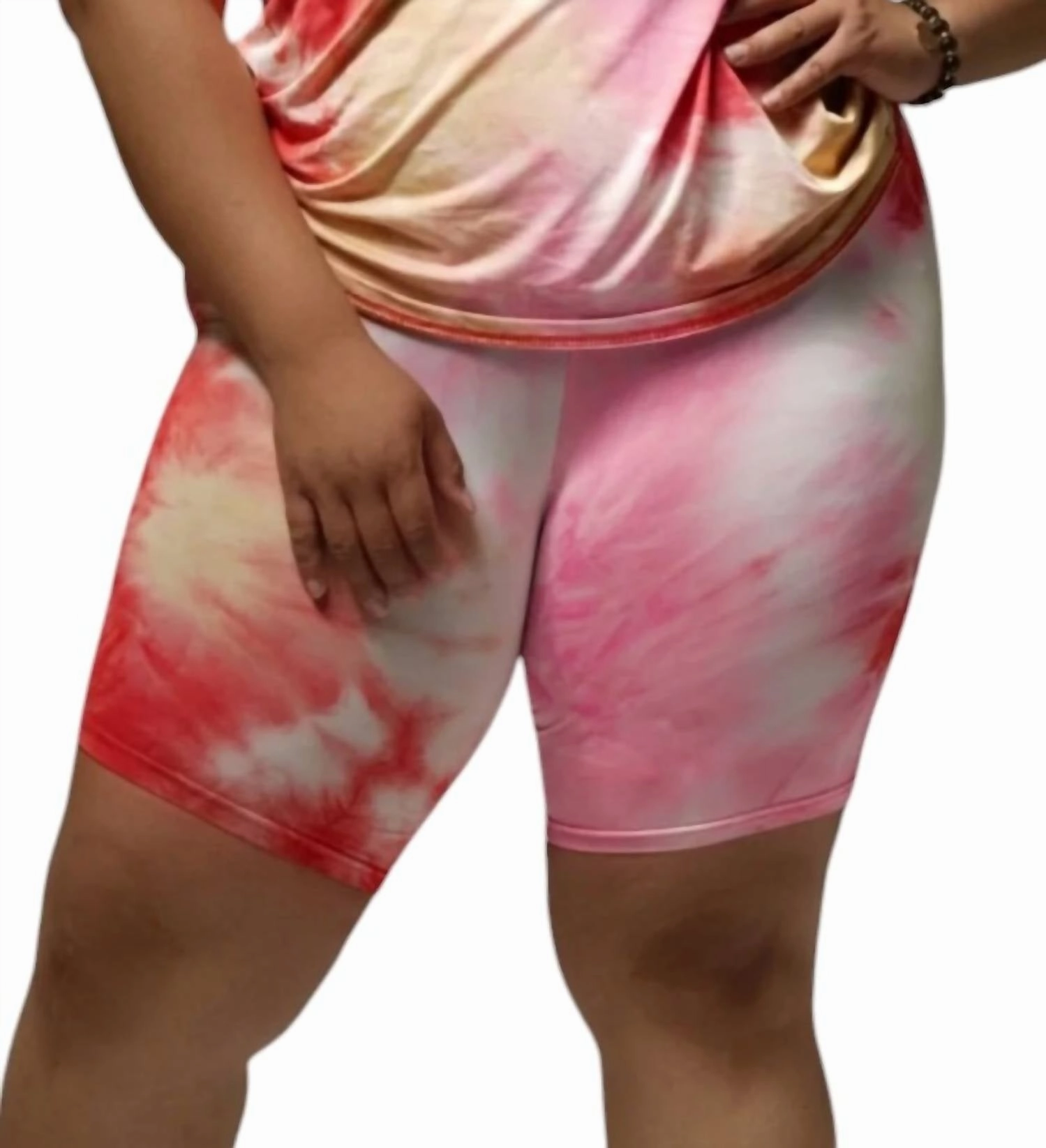 Tie Dye V-Neck Short Set In Coral Multi