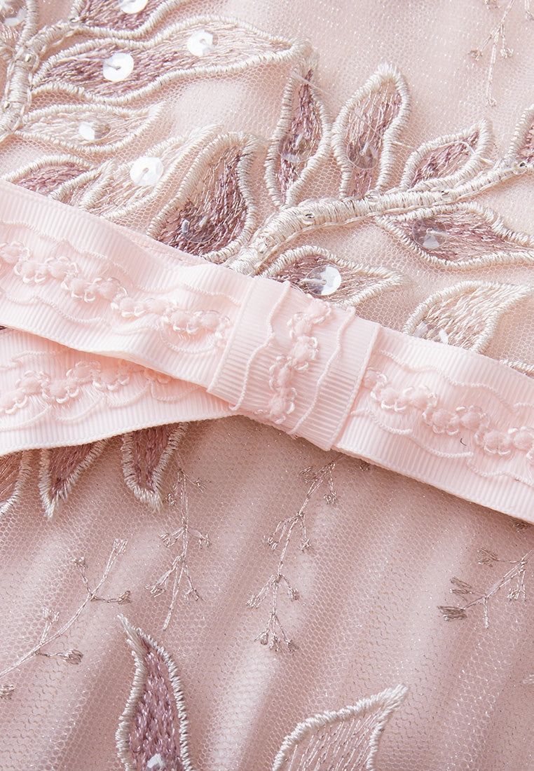 Tie-waist Sequin & Embroidery Mesh Dress