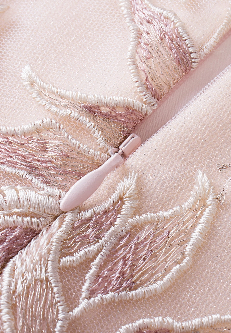 Tie-waist Sequin & Embroidery Mesh Dress