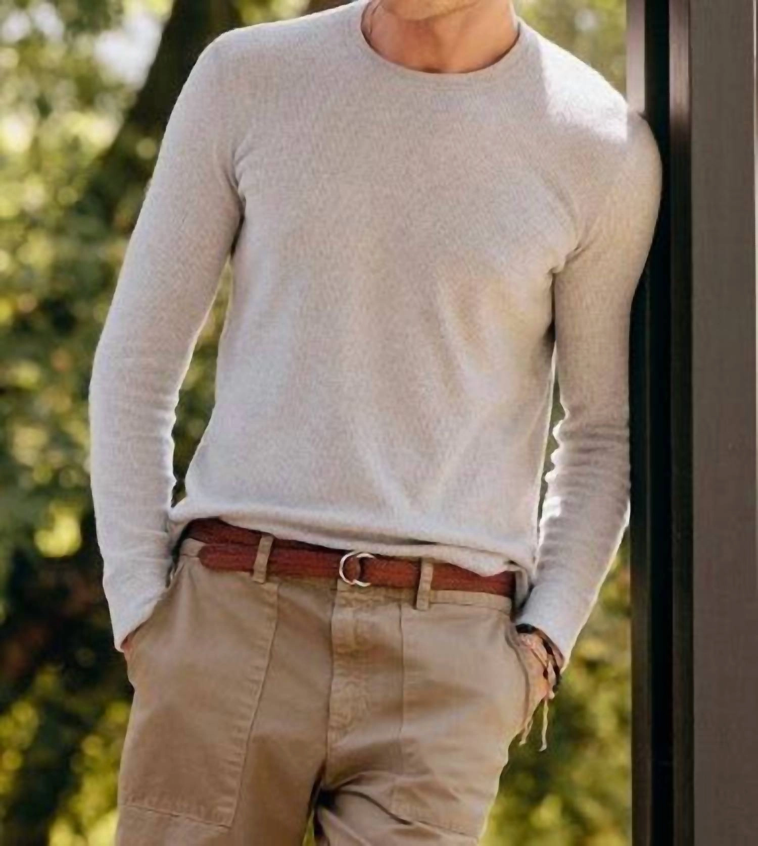 Tobias Brushed Thermal Sweater In Light Grey