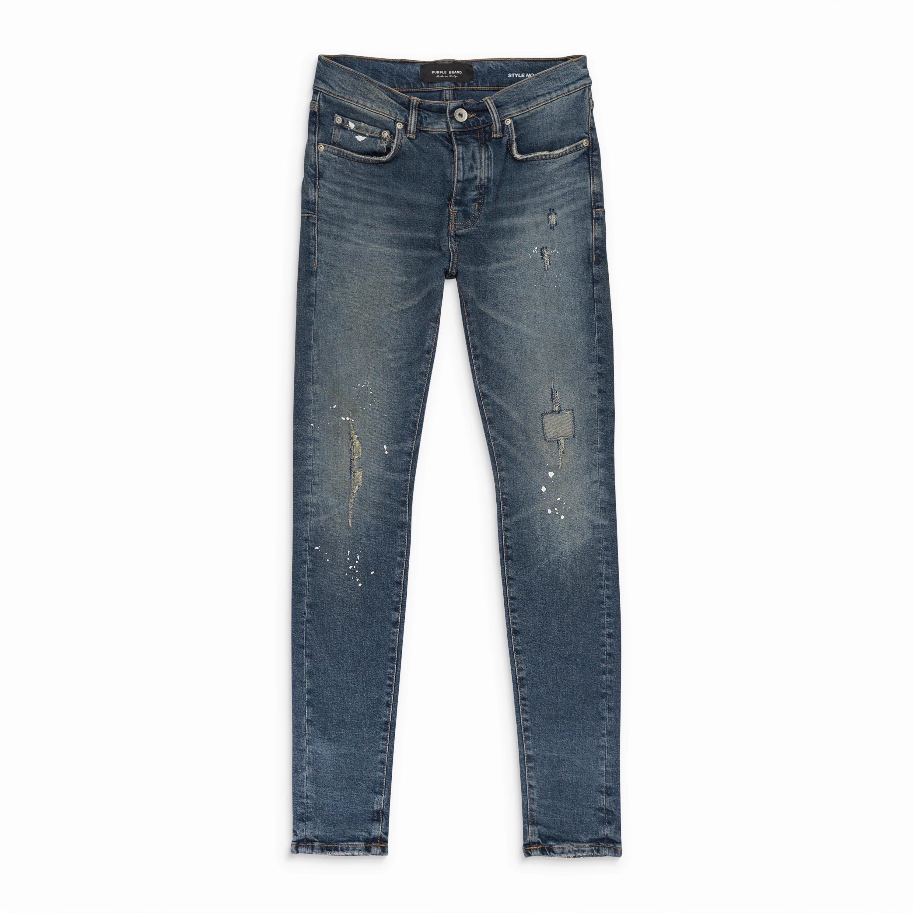 TORN DARK PAINT Indigo SKINNY JEANS