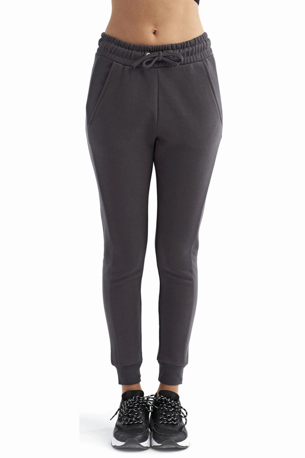 TriDri Womens Maria Fitted Jogger Sweatpants w/ Pockets - Charcoal Grey - Closeout