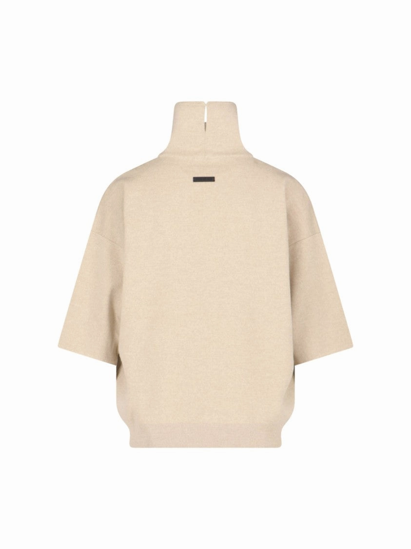 Turtleneck Sweater In Beige Virgin Wool Dropped Shoulders