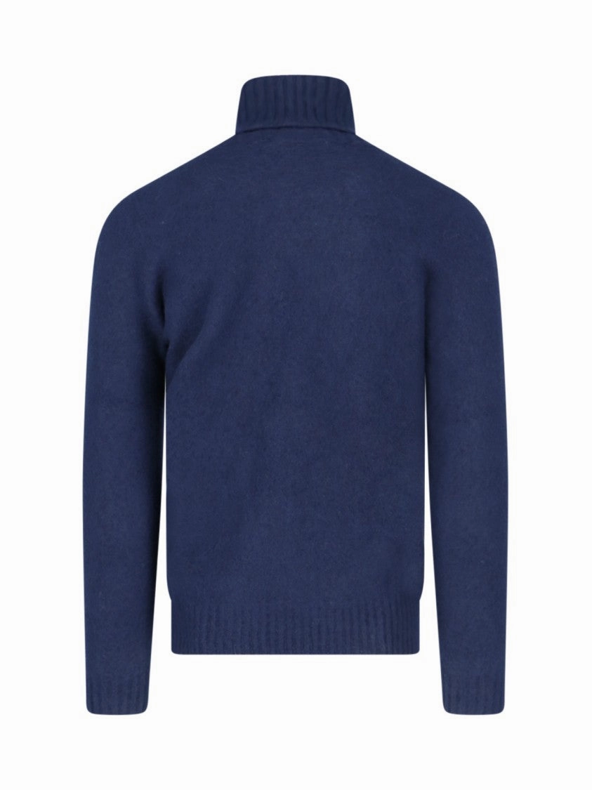 Turtleneck Sweater In Blue Wool Navy Tones