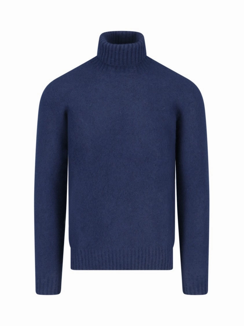 Turtleneck Sweater In Blue Wool Navy Tones